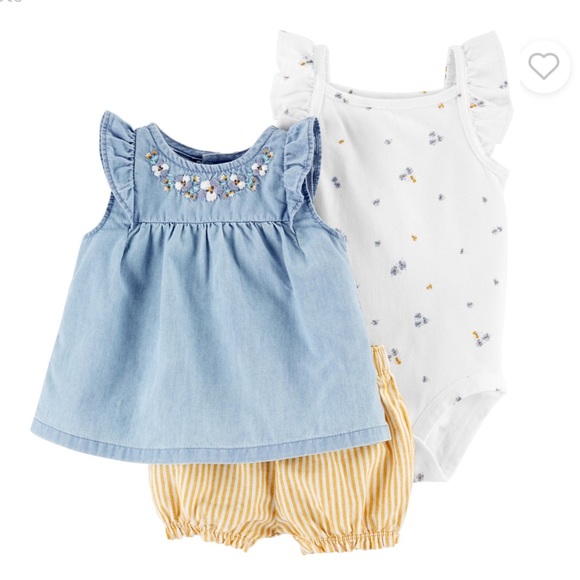Carters 3-piece floral denim blouse and short set - Picture 1 of 6